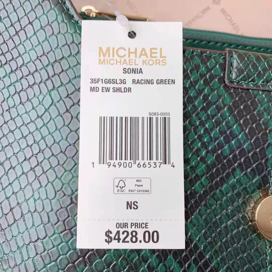 MICHAEL KORS 35F1G6SL3G Sonia Medium Snake Embossed Faux Leather Shoulder Bag In Racing Green MICHAEL KORS 35F1G6SL3G Sonia Medium Snake Embossed Faux Leather Shoulder Bag In Racing Green